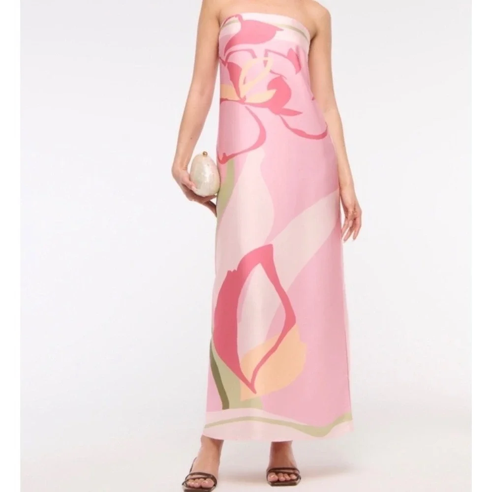 Abercrombie & Fitch Maxi Dress Julia Strapless slip pink floral satin boho sz M